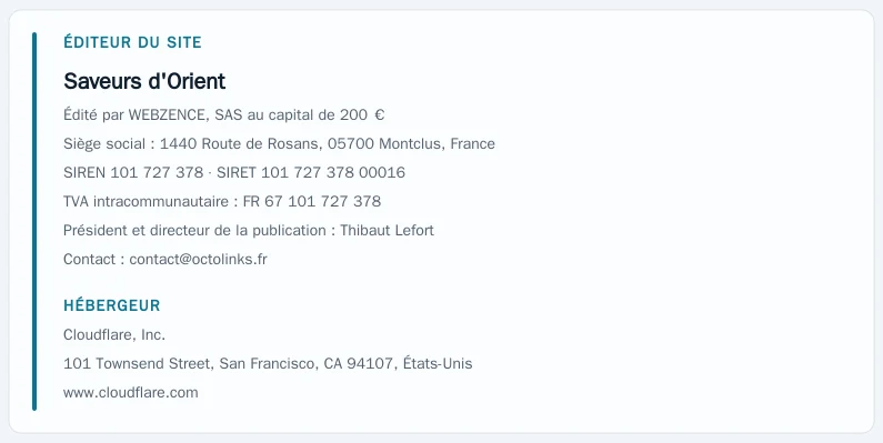 Coordonnées légales de l&rsquo;éditeur et de l&rsquo;hébergeur du site